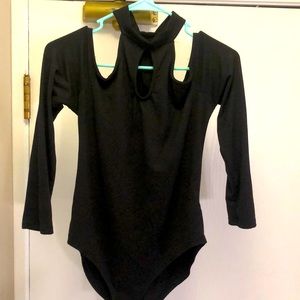 Open shoulder body suit. Choker neckline. Color is black. Size medium.